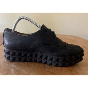Jeffrey Campbell Women's Biafra Lace Up Sz 10 Platform Black Leather Shoe Oxford